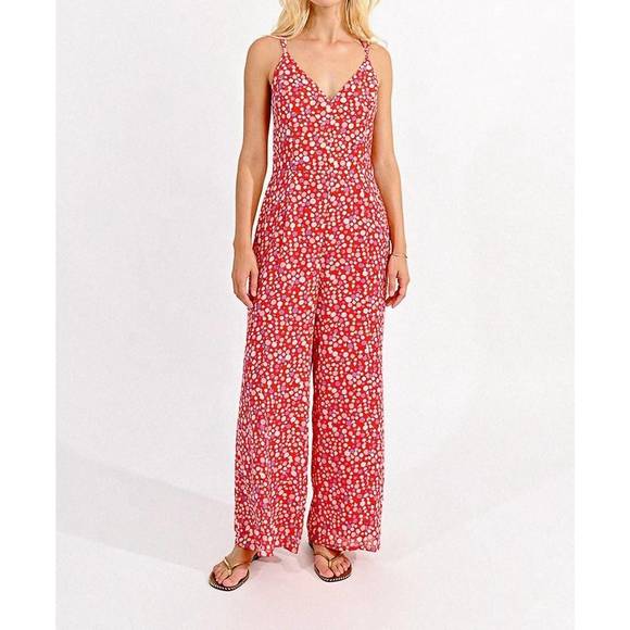 NEW MOLLY BRACKEN strappy printed jumpsuit in red charlotte - Picture 4 of 4